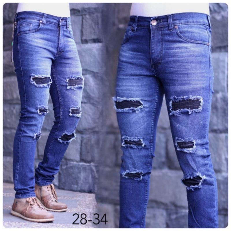 Celana Panjang Jeans Pria Sobek Tidak Tembus Ripped Original Handmade