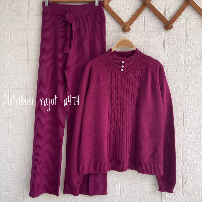 ONESET SWEATER RAJUT HOZURA SETELAN CELANA KULOT RAJUT WANITA