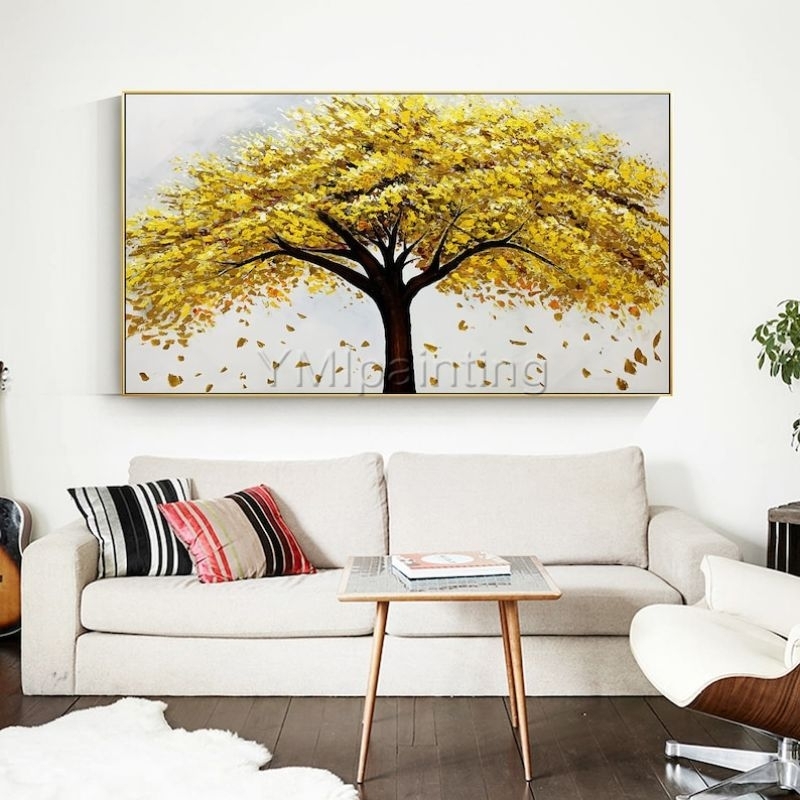 Hiasan dinding lukisan pohon emas keberuntungan plus bingkai