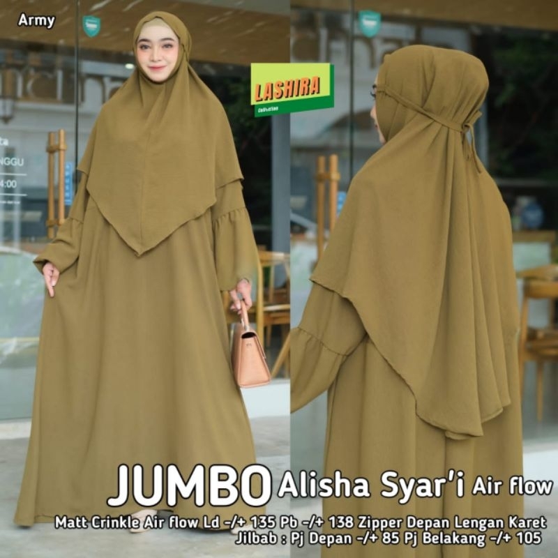 Gamis syari jumbo big size Alisha airflow adem dan tebal ld-+135 include hijab