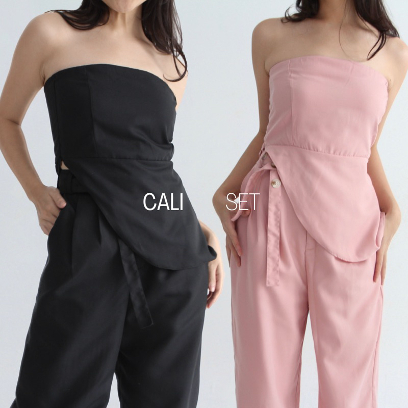 CALI SET - Setelan Wanita Assymetric Tube Top Set / Setelan Kemben Wanita / OneSet / Set Celana Wanita/ Tube Set / Atasan Wanita / Blazer / SOMA