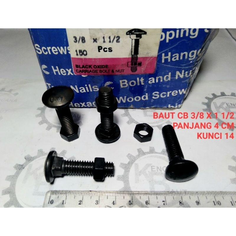 BAUT CB 3/8 X 1 1/2 BAUT PAYUNG / BAK TRUK / PAGAR / BUMPER / CARRIAGE BOLT PANJANG 4 CM KUNCI 14