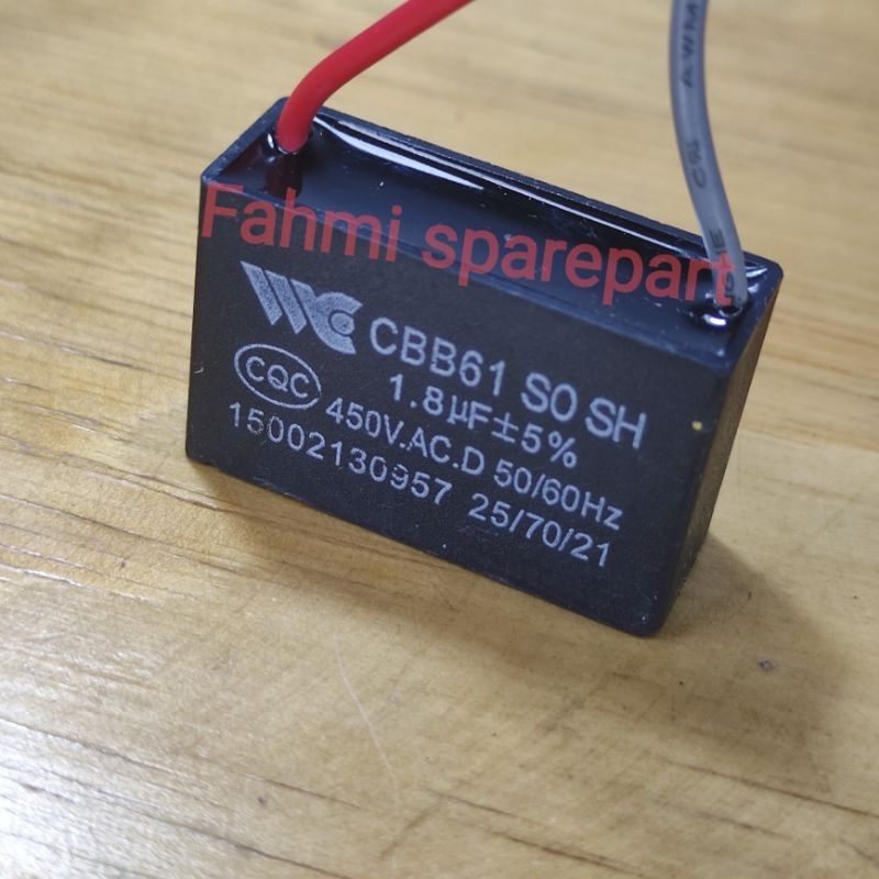 Kapasitor Kipas Angin Kotak Cbb61 SO SH 450V 1.8uF Fan Start Capacitor Merah Abu