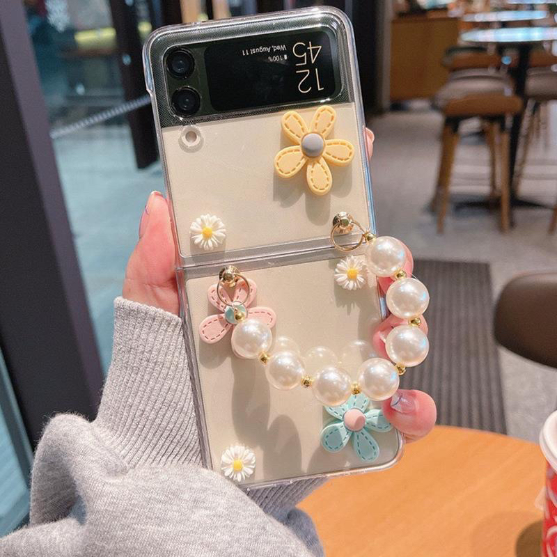 Pastel 3D Flower Hand Grip Case Samsung Galaxy Z Flip 5 3 4 2 Fold Fold5 Fold4 Fold3 Fold2 Flip5 FLip3 Flip4 Flip2 Zflip4 Zflip3 Zflip2 S23 S23 Plus S23Plus S23 Ultra S23Ultra