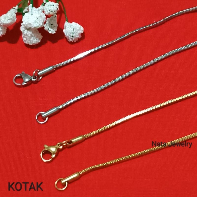 KALUNG TITANIUM PRIA/WANITA MOTIF KOTAK, ANTI KARAT