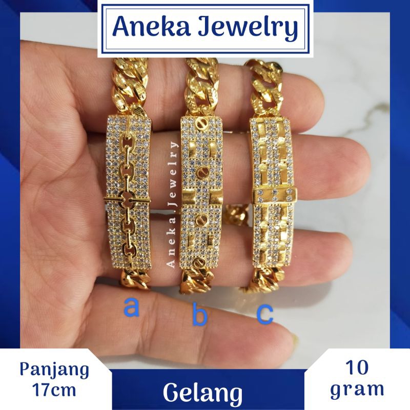 Gelang Stang Variasi Plat, Sepuh Emas Kuning, Perak 925