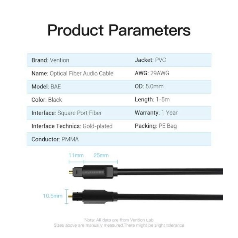 Vention BAE 1 meter / Kabel optik audio tv / Kabel fiber optik / Kabel optik / Kabel optical audio tv / Kabel audio / Kabel audio speaker