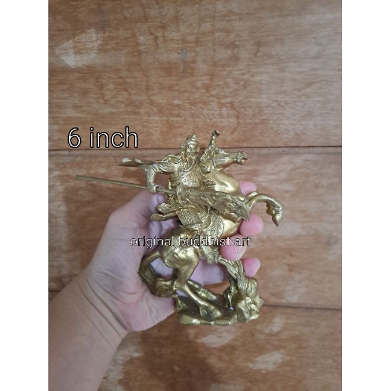 patung dewa kwan kong kuningan naik kuda 6 inch