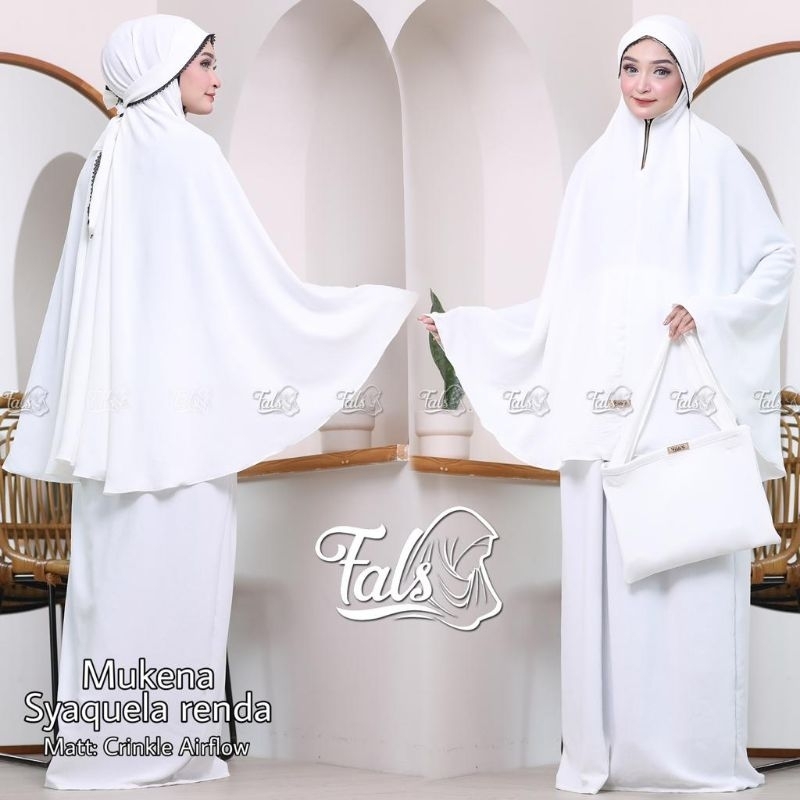 (Ori Fals) MUKENAH SYAQUELA RENDA •mukenah dewasa crinkle airflow•mukenah resleting