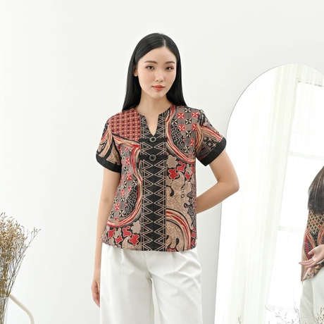 Atasan Batik 208 MTS/ Blouse Batik Wanita Modern/ Seragam Batik