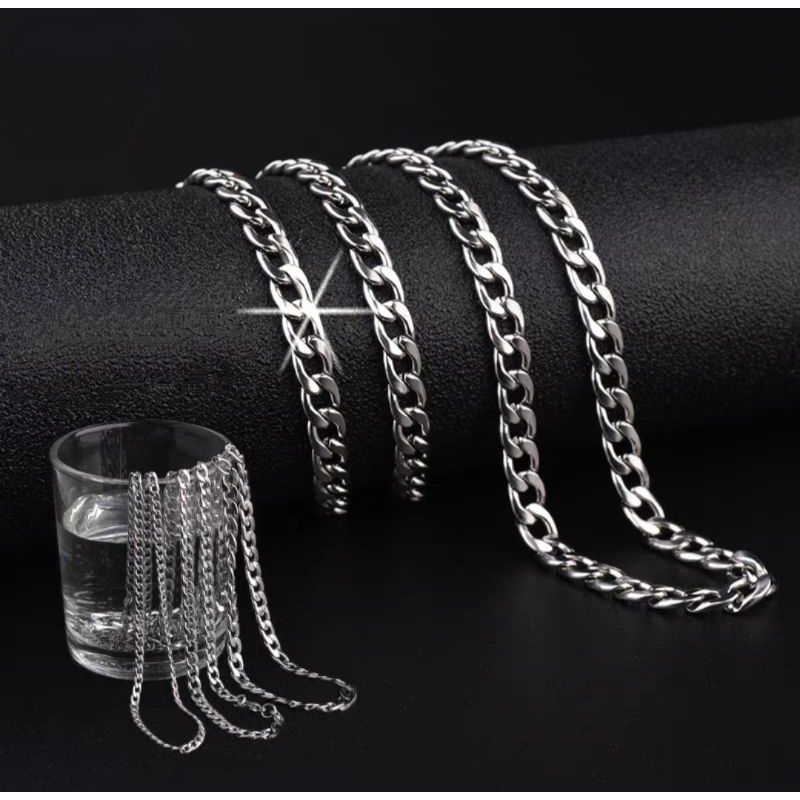 KALUNG RANTAI SILVER TITANIUM ANTI KARAT STAINLESS STELL TERMURAH  PRIA DAN WANITA