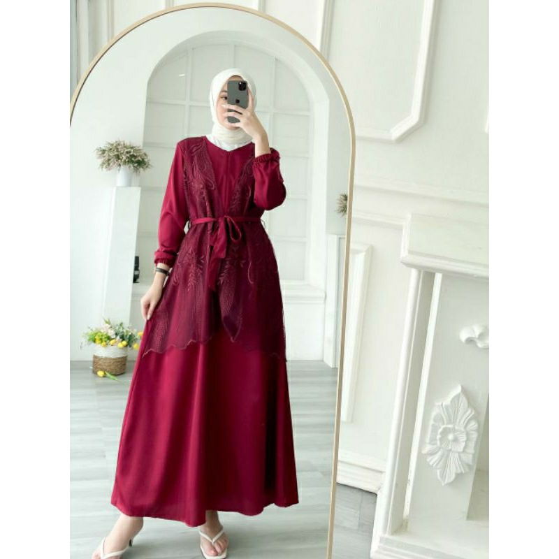 LAVINA MAXI DRESS gamis silk pesta brukat -+(ld100 pjg 135)