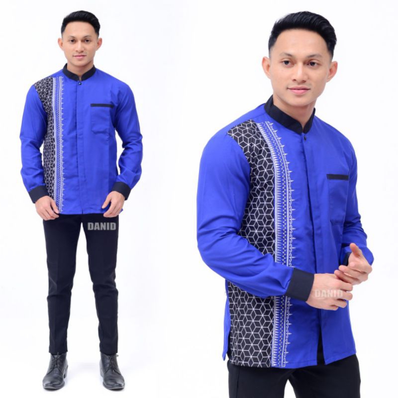 Bisa COD Baju Koko Pria Lengan Pendek Terbaru Batik Bordir Ukuran Dewasa // BAJU KOKO KEKINIAN WARNA BIRU MUDA //BAJU KOKO KOMBINASI BATIK BORDIR ini