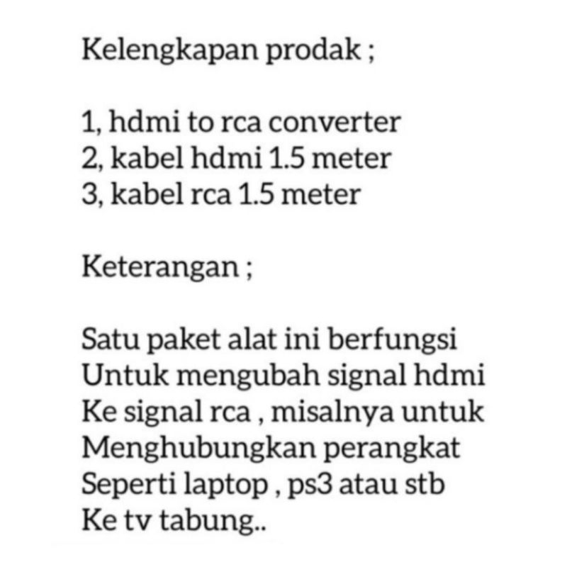 PENGHUBUNG LAPTOP KE TV TABUNG / CONVERTER HDMI TO AV RCA CONVERTER ADAPTER + KABEL HDMI + KABEL RCA 3 IN 3 1.5 METER