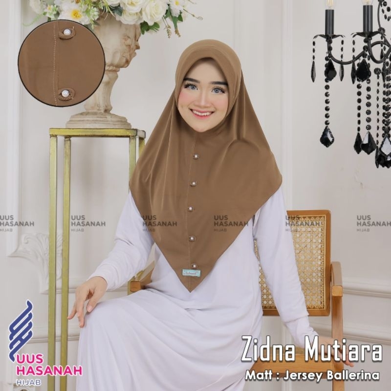 (Uus Hasanah) ZIDNA MUTIARA •jilbab instan jersey ballerina•hijab instan mutiara depan