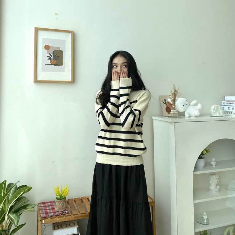 Rara Sweater Salur - Long Sleeve Top - Sweater Casual - Atasan Salur - Korean Look