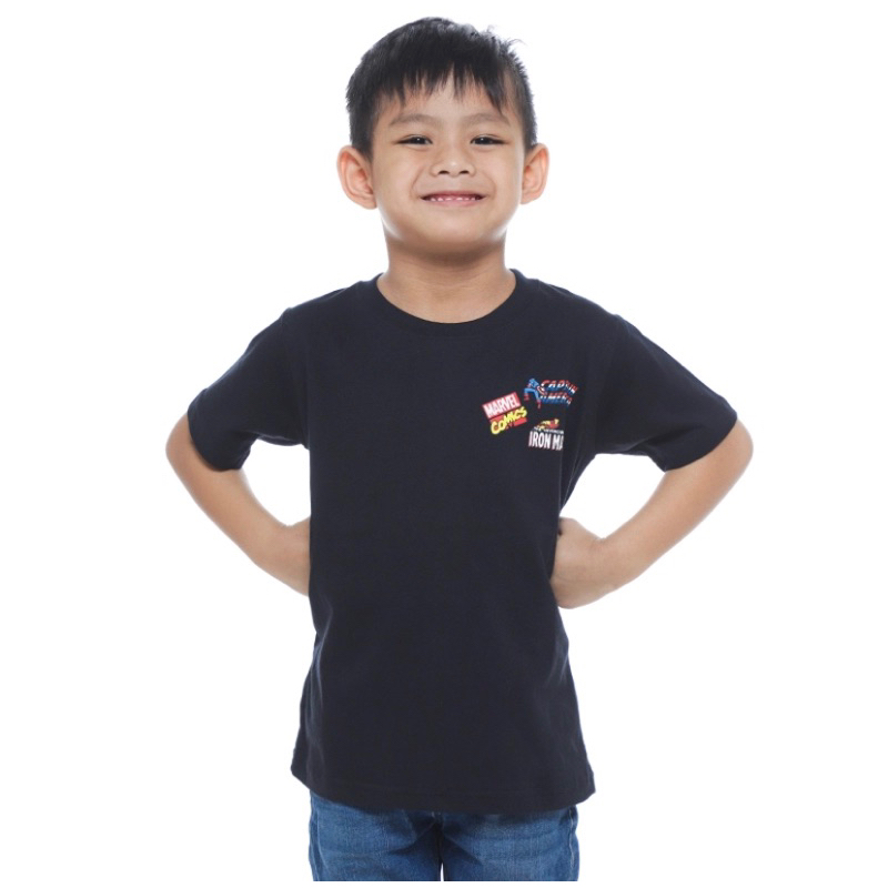 [MARVEL] - Tshirt Kids Marvel Logo Heart Patterns - Black (M) - Kaos Anak Laki-Laki Marvel