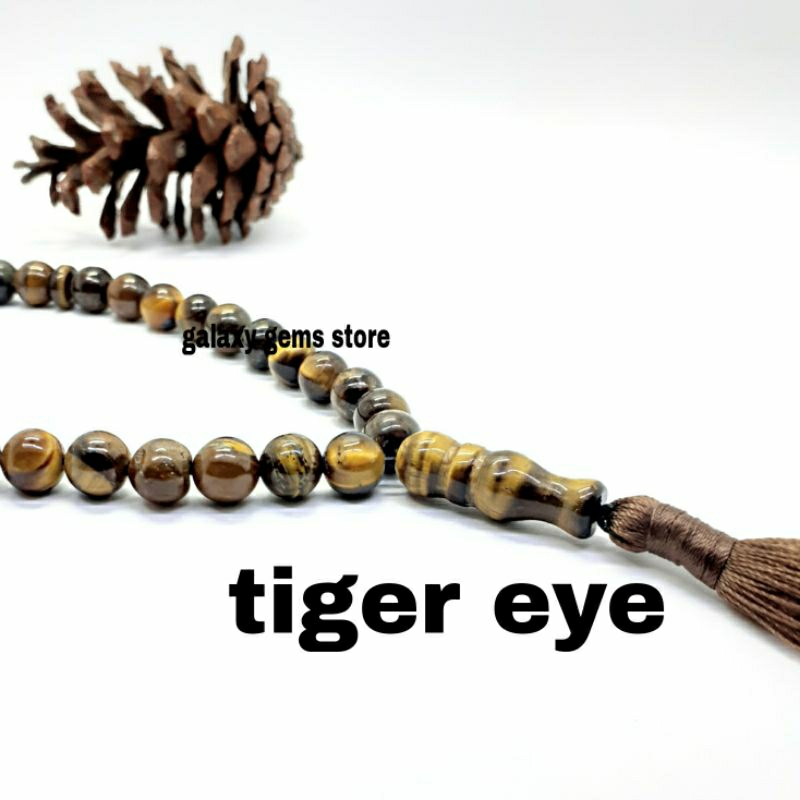 Tasbih Batu Tiger Eye asli 100% 33 Butir 10mm