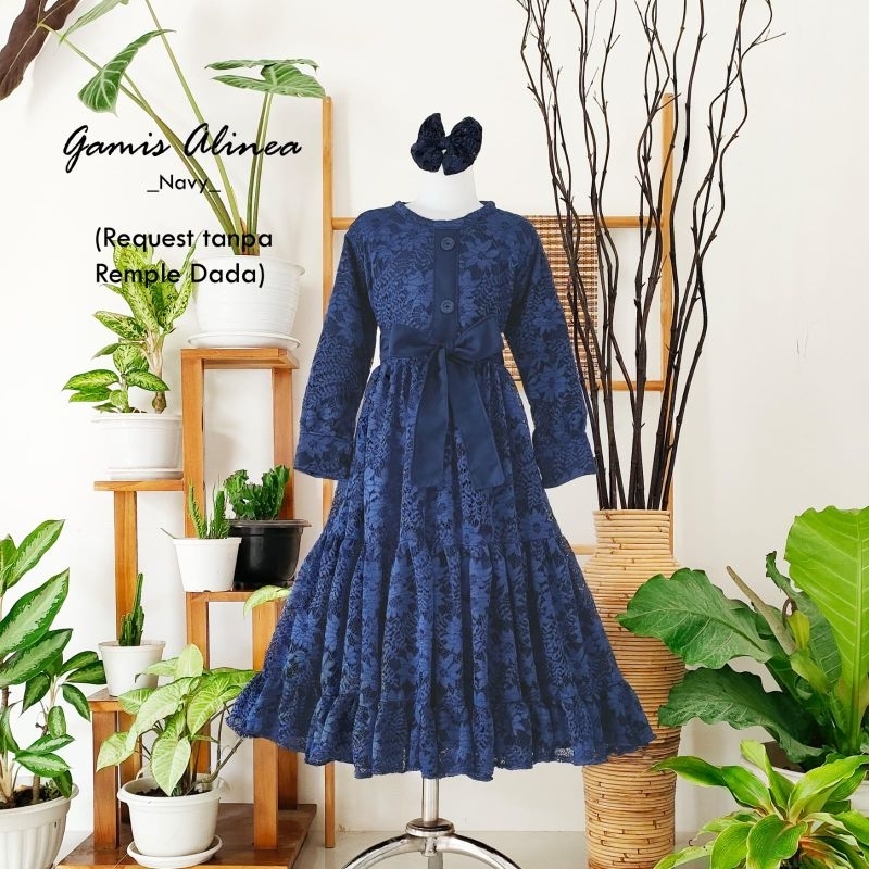 gamis alinea navy/gamis alinea couple mom kid/gamis lebaran terbaru/gamis brukat terbaru/gamis couple keluarga