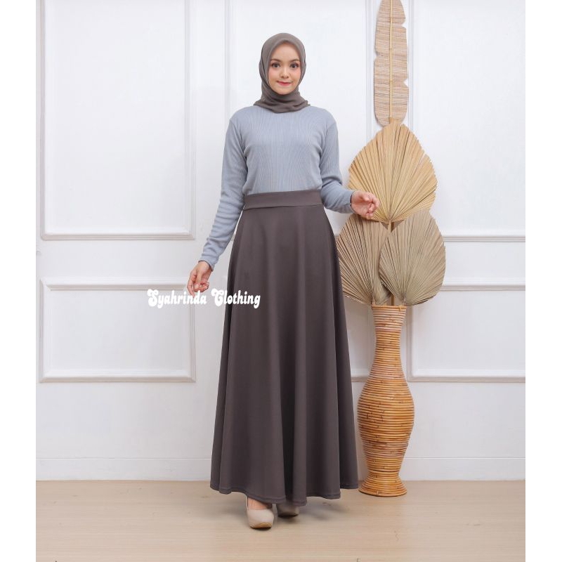 Rok Panjang Polos Lebar Twist Premium Bawahan Klok Mayung Import