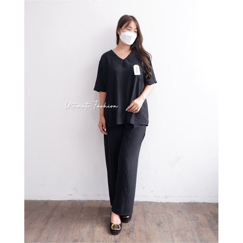 Cathy One Set Crinkle Oversize Airflow Premium / Daily One Set/ Setelan Crinkle V-Neck Import Rakku 251