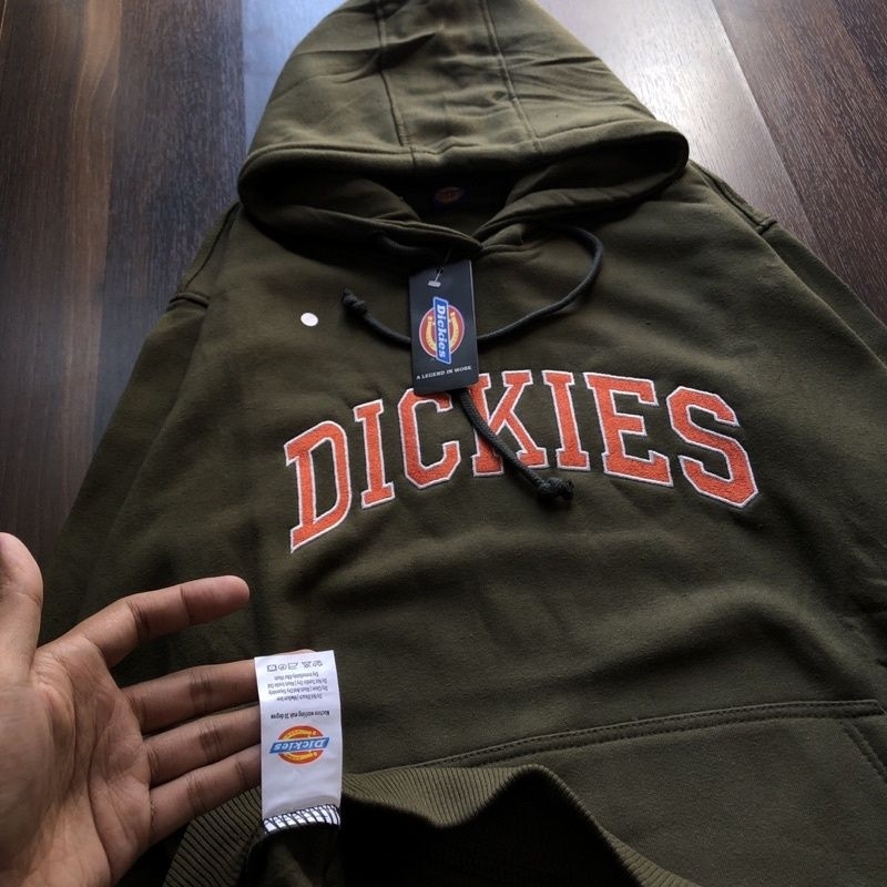 HOODIE DICKIES - TEXT BORDIR HIJAU ARMY FULLTAG &amp; LABEL