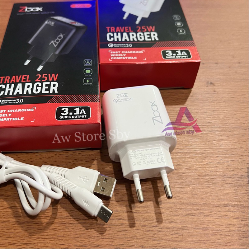 Z-BOX340 SMART ADAPTER CHARGER 25W + KABEL TYPE C ADAPTOR LED QC3.0 25 WATT FAST CHARGING 3.1A