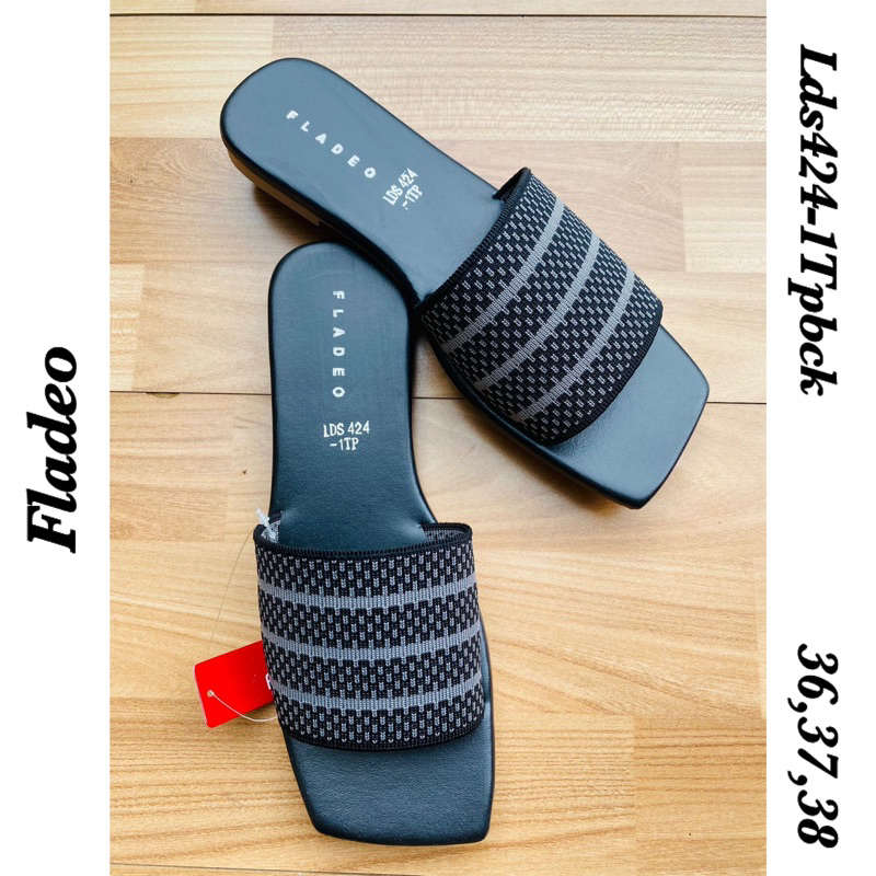 sendal slip on garis putih (lds424-1tp)