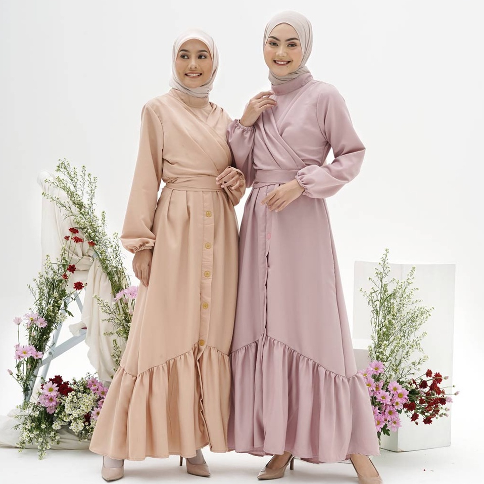 Rasti Long Dress Maxi Feminine Lengan Panjang Longsleeve Kerah Sanghai Feminim Hijab Muslim Lebaran 