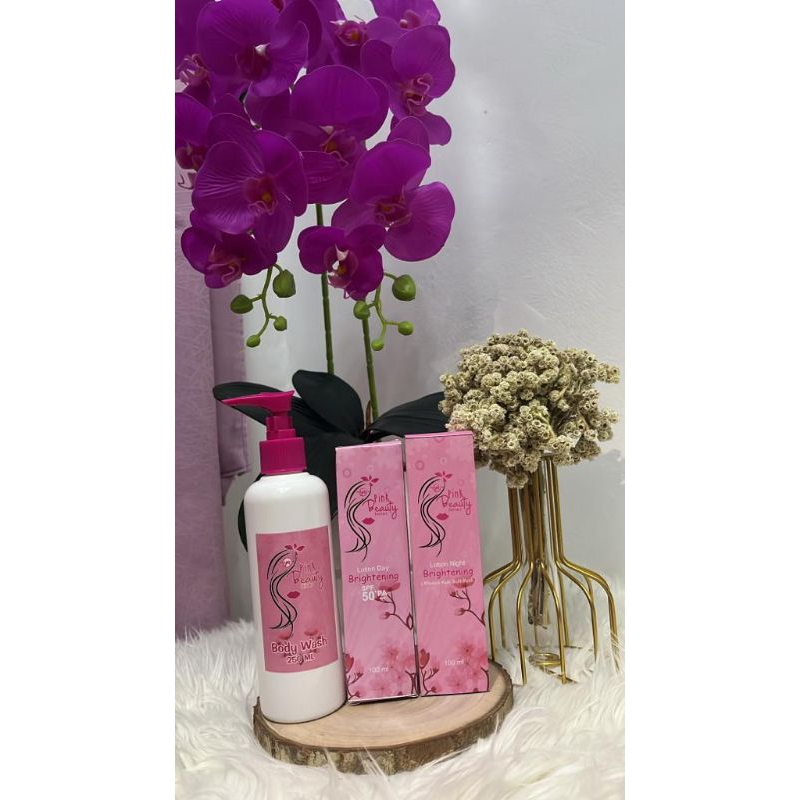 Pink Beauty Set 3in1 BodyWash 250ml , Lotion Whitening Day Dan Night (khusus Kulit susah Putih)