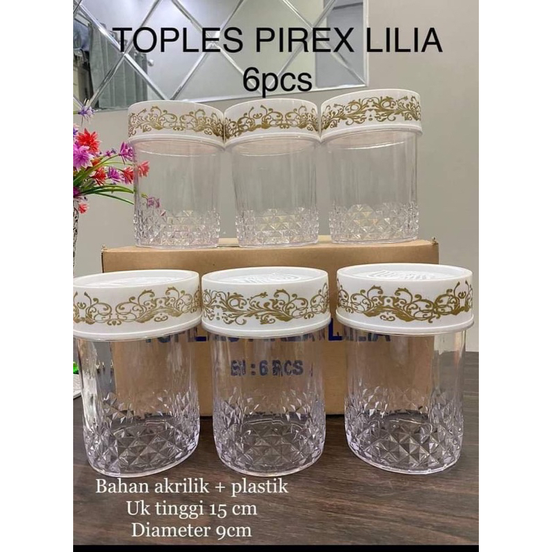 Toples Akrilik Pirex Lilia / isi 6pcs / Toples kue / toples permen / Termurah
