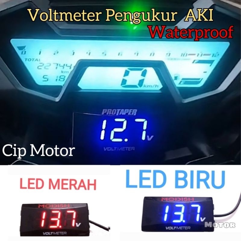 Voltmeter digital aki motor led / voltmeter pengukur aki motor