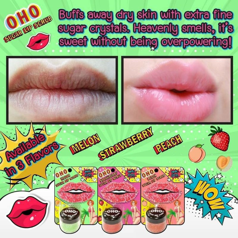 Lip Scrub Bibir OHO Peach Sugar Lip Exfoliating Perawatan Bibir Kering Dan Pecah Original Thailand