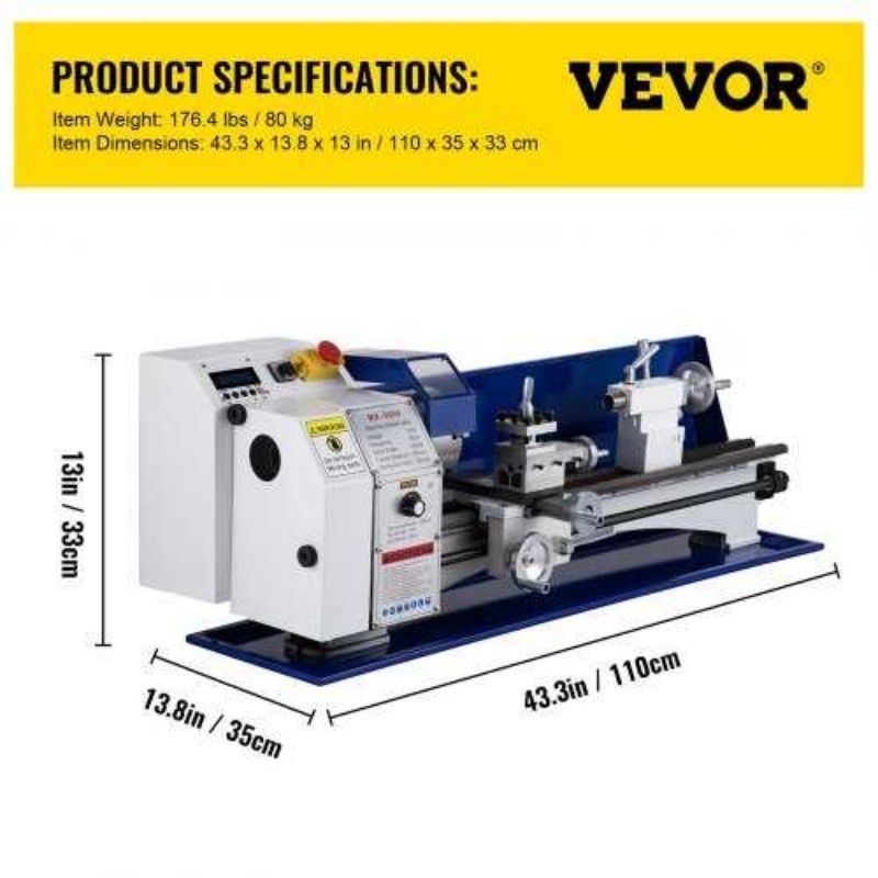 VEVOR Mesin Bubut Mini Lathe Bench Brushless 1.25KW Direct Drive Motor - MX-S650