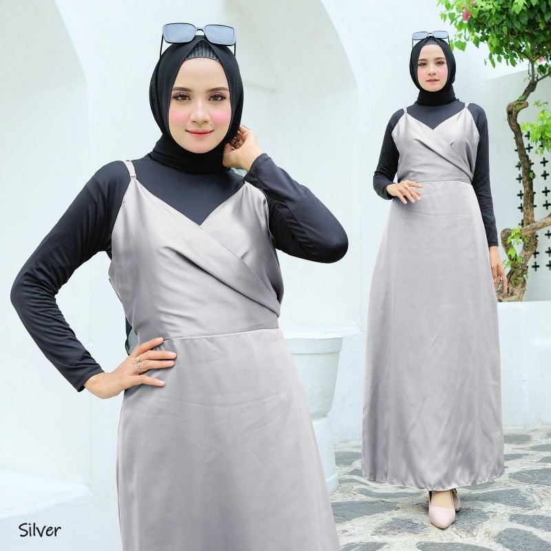 DRESS OUTER CARMEL, VELVET SATIN, GAMIS HIJAB MUSLIM, MAXY DRESS