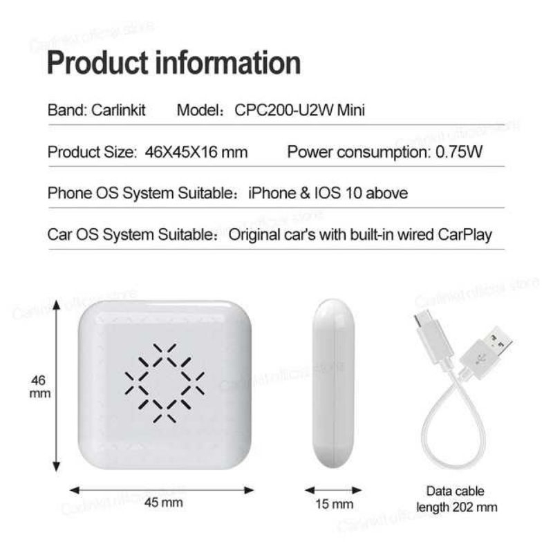 Carlinkit Wireless CarPlay Dongle Adapter Bluetooth Head Unit - CPC200-U2W