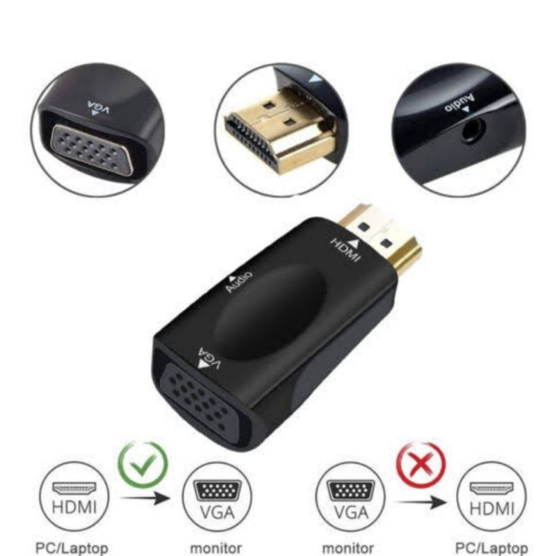 CONVERTER ADAPTER HDMI MALE TO VGA FEMALE WITH AUDIO 1080P FULL HD