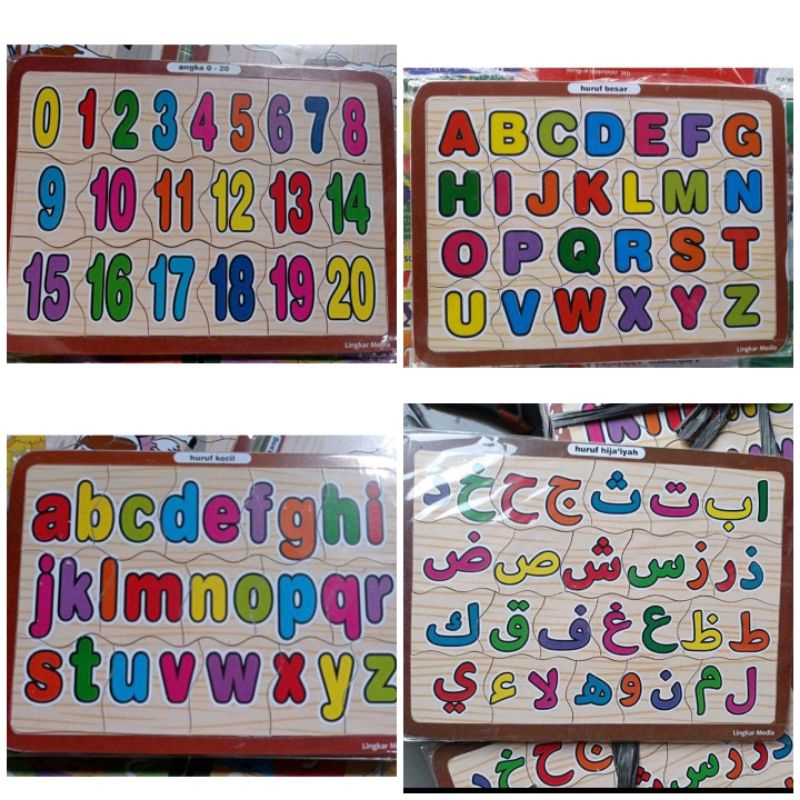 Puzzle kayu anak/ puzzle huruf/ puzzle angka/ puzzle hewan/ puzzle sayuran / puzzle buah.