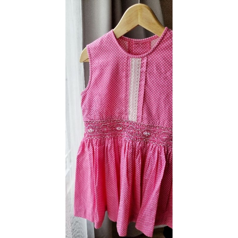 Pretty Stitches - Baju Anak, Smocked Dress, Taffy Pink Polkadots, Size 2