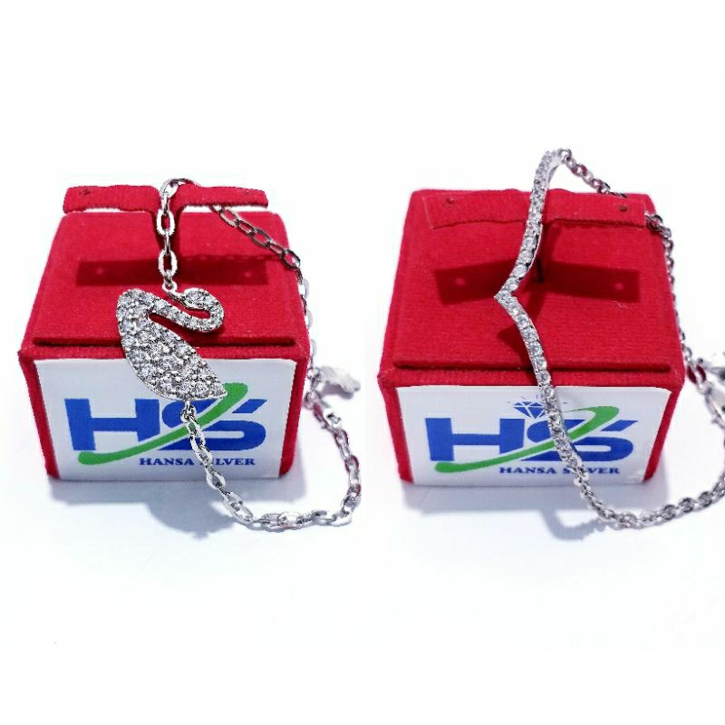 Gelang Perak WanitaSilver Asli 925 Lapis Lapis Emas Putih Model Rantai Nori Aurel Angsa - Gelang Perak Wanita Anti Karat