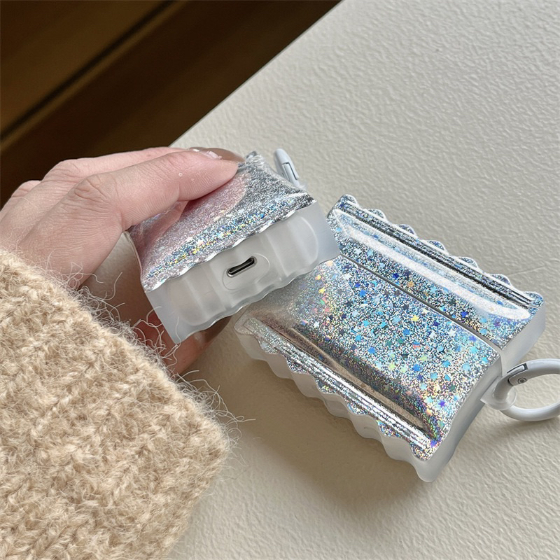 Shimmer Hologram Silver Glitter Softcase for Airpods 1 2 Pro 3 Case Airpods Inpods TWS Lucu