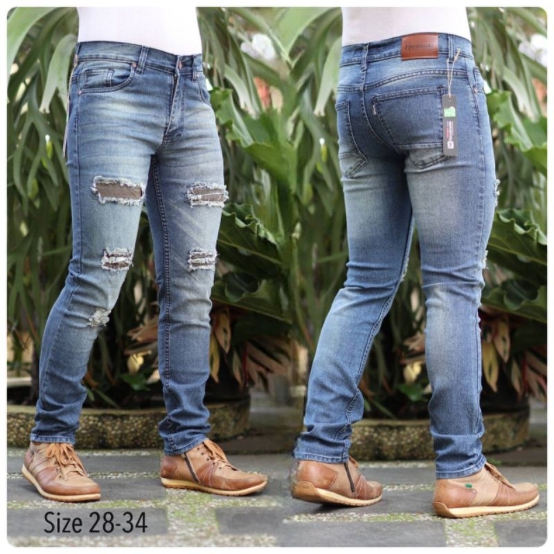 Celana Panjang Jeans Pria Sobek Tidak Tembus Ripped Original Handmade