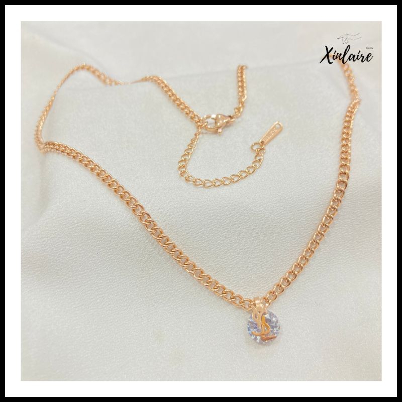 Kalung Rantai Gold Rosegold Kalung Wanita Titanium Anti Karat Kristal Berlian Perhiasan Murah Akseso
