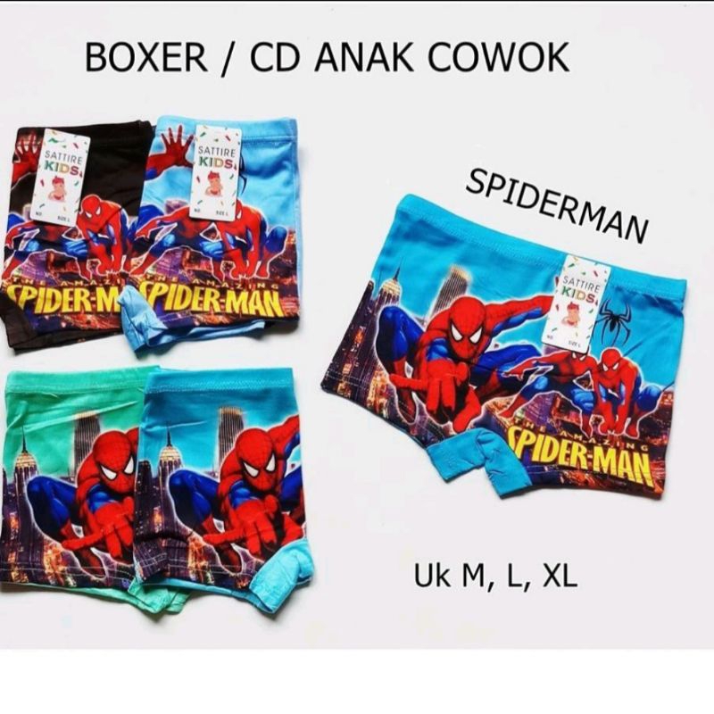 BOXER SATTIRE KIDS CD SEGIEMPAT ANAK COWO LAKI MOTIF KARAKTER SUPERHERO SPIDERMAN MOBIL ULTRAMAN AVE