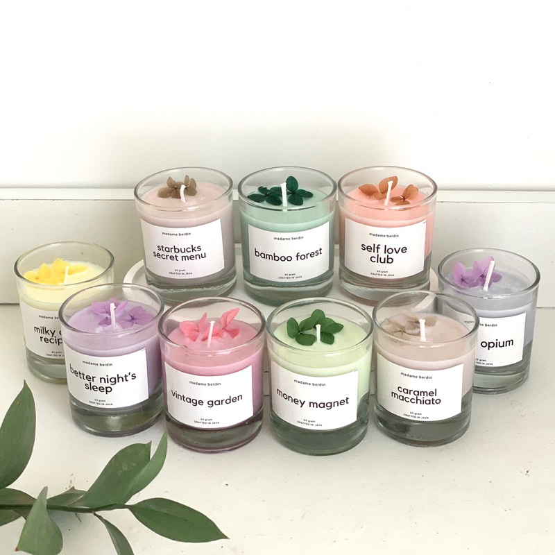 Scented Candle Pastel Color Series 65gr Aromatherapy Candle by Madame Berdin | Lilin Aromaterapi - Souvenir Wedding - Lilin Wangi Warna | Dried Flower | Hampers Lilin Aromaterapi | Souvenir Wedding Unik