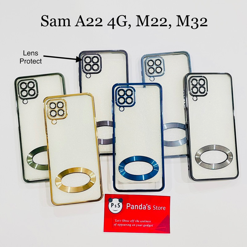 Softcase Samsung A22 4G, M22, M32 Lens Protector Circle Chrome Logo Clear Case