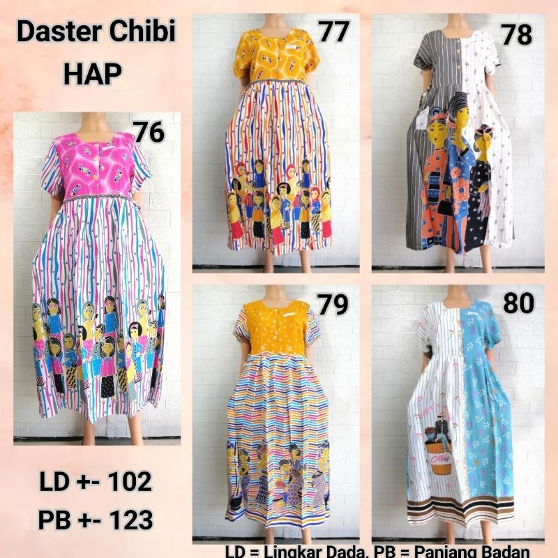 Daster Chibi Lengan HAP Aneka Motif LD 102 Adem Busui Friendly