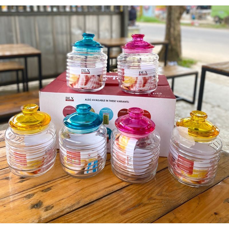 DLX Toples Kaca NURI Plastik LID 1100Ml Tutup Plastik Warna Serbaguna
