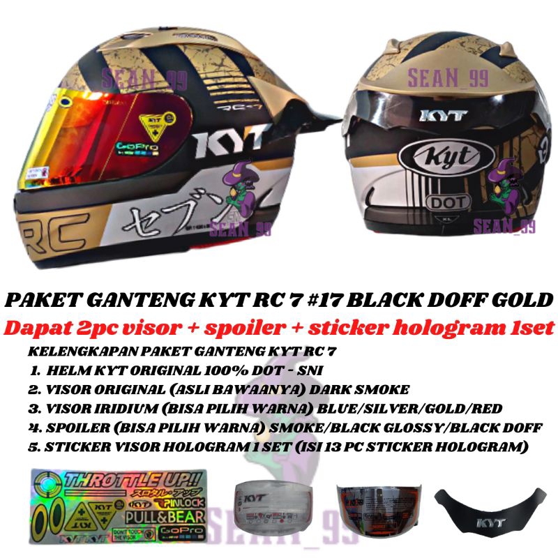 HELM KYT RC SEVEN | RC 7 #17 BLACK DOFF GOLD FULL FACE ORIGINAL SNI DOT ( PAKET GANTENG KYT )