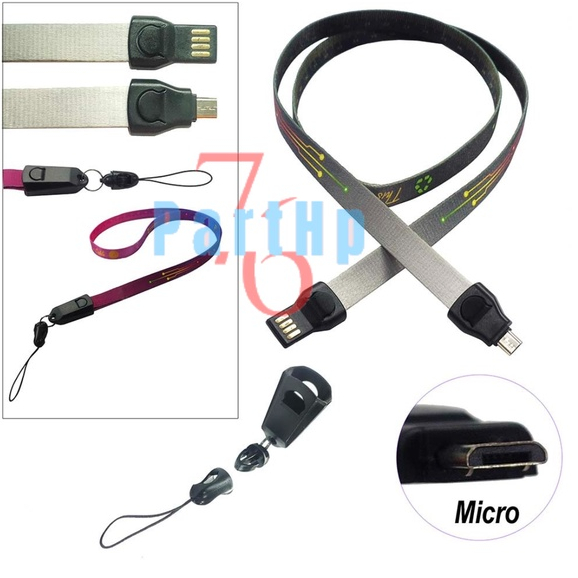 Lanyard Kabel Data Charger + Meteran Gantungan Tali Leher Card micro